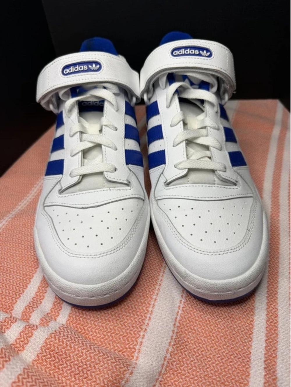 #848 Adidas Originals White Royal Blue Strap Sneakers - Men's Size 12